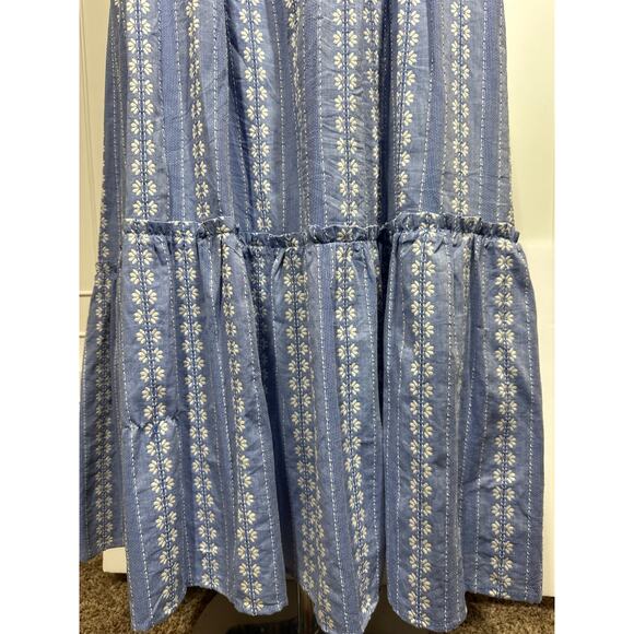 Draper James RSVP Tiered Maxi Dress Smocked Sleeveless with Tie Straps Blue XL - Picture 12 of 16